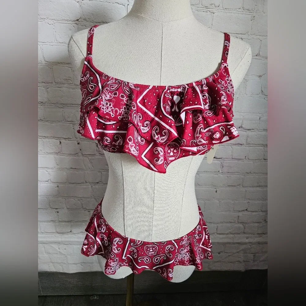River Island Ruffled Red Bandana Print Bikini | 6 Top | 4 Bottom | NWT - Picture 7 of 10